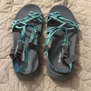 Skechers Charcoal and Aqua Strappy Sandals